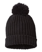 Front View of Black Chunky Cable Beanie - 143R