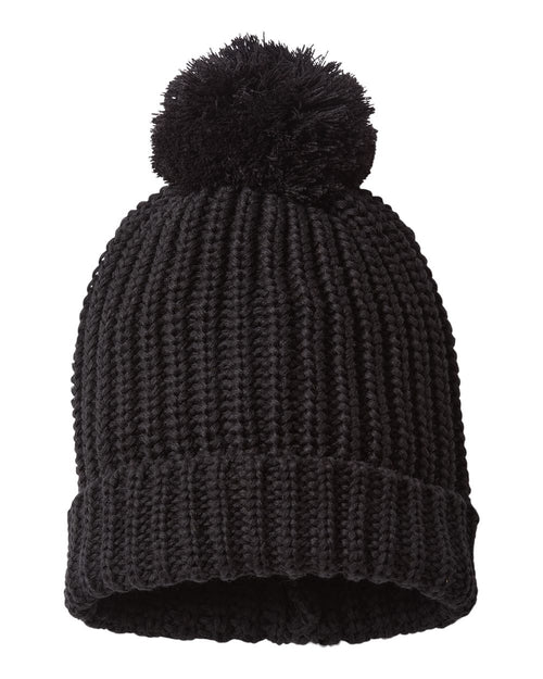 Front View of Black Chunky Cable Beanie - 143R