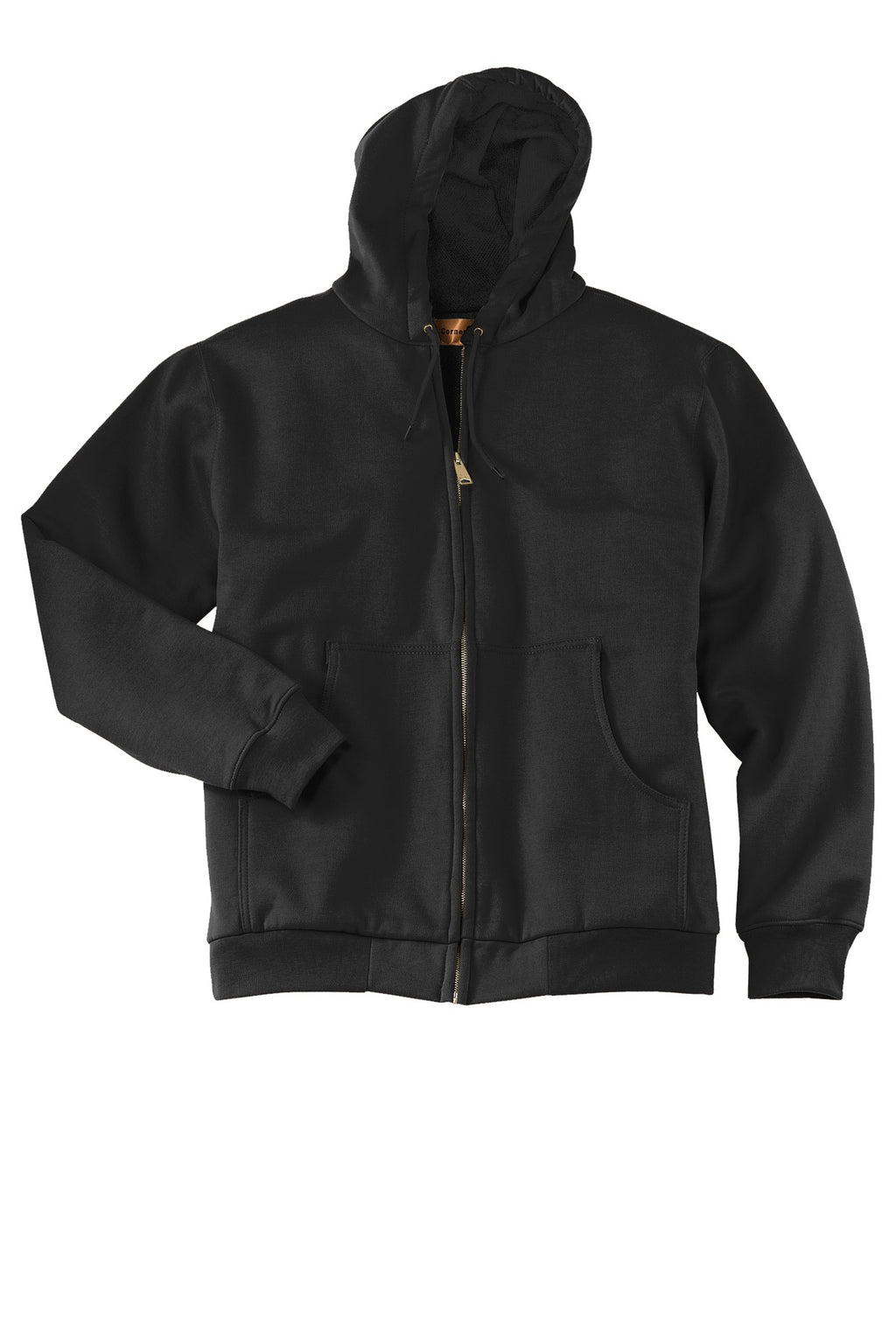 Front View of Black CornerStone - Heavyweight Full-Zip Hooded Sweatshirt with Thermal Lining. CS620