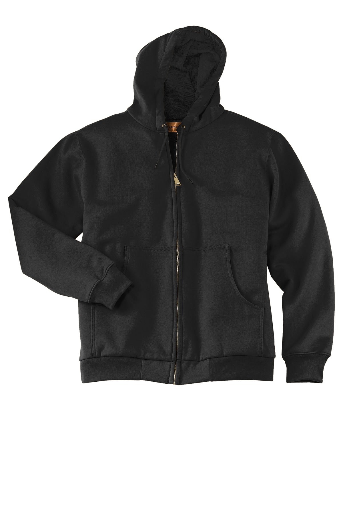 Front View of Black CornerStone - Heavyweight Full-Zip Hooded Sweatshirt with Thermal Lining. CS620