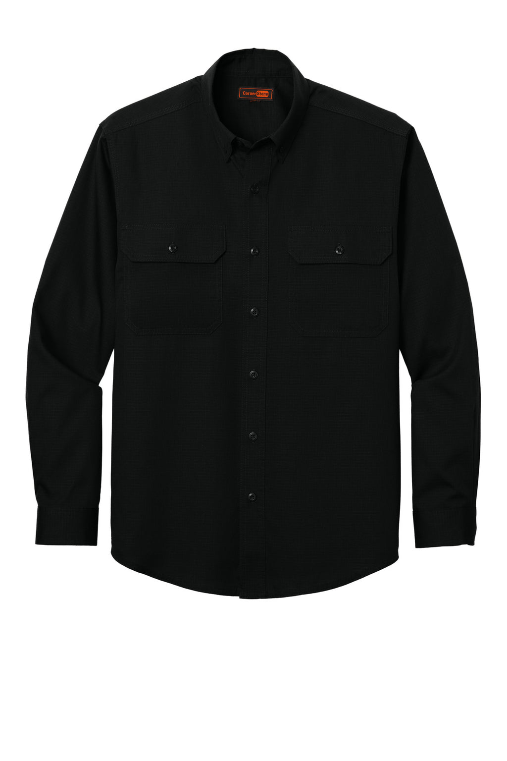 Front View of Black CornerStone Long Sleeve Select Ripstop Shirt CSW174