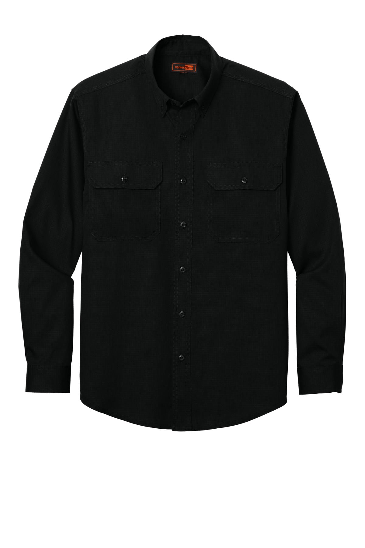 Front View of Black CornerStone Long Sleeve Select Ripstop Shirt CSW174