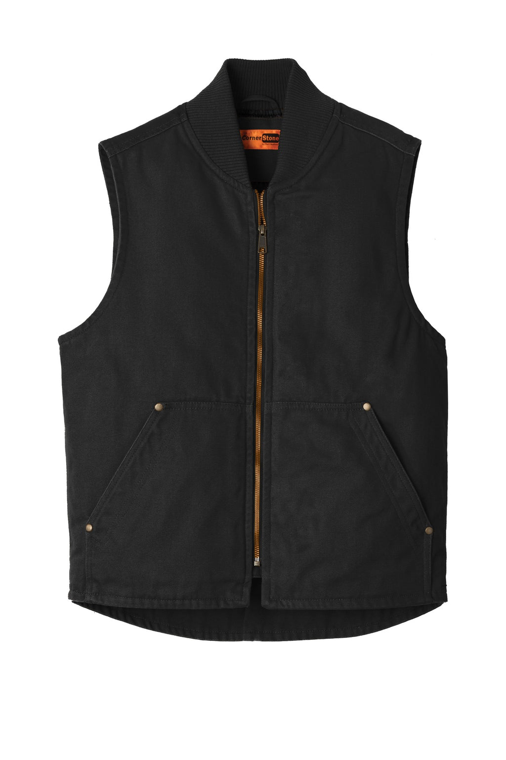 Front View of Black CornerStone Washed Duck Cloth Vest. CSV40
