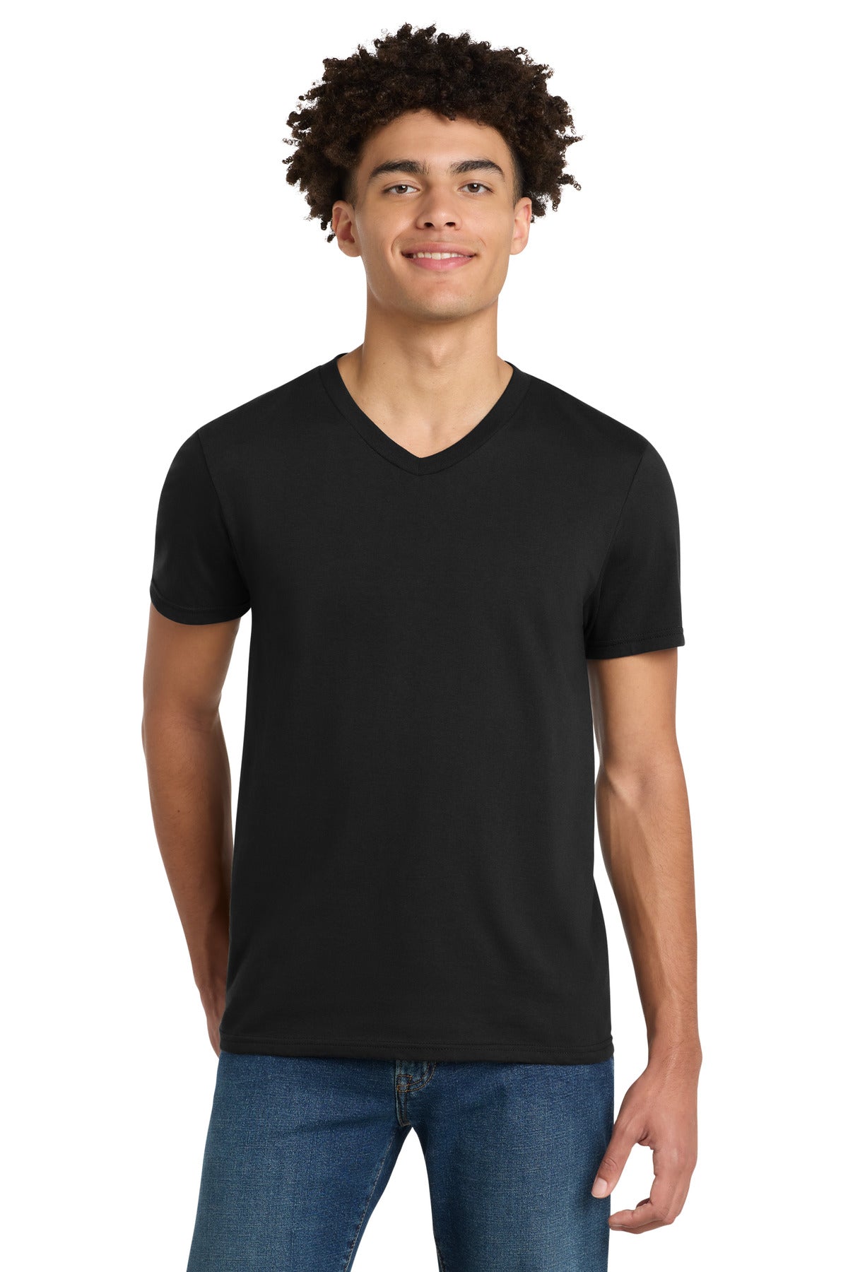 Front View of Black District Very Important Tee V-Neck. DT6500