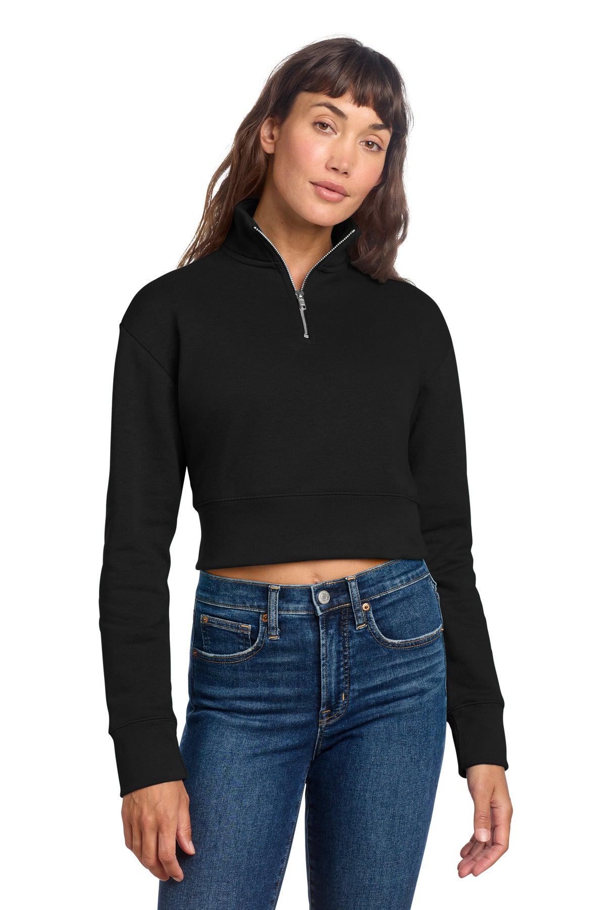 Front View of Black District Women's V.I.T. Fleece 1/2-Zip DT6111