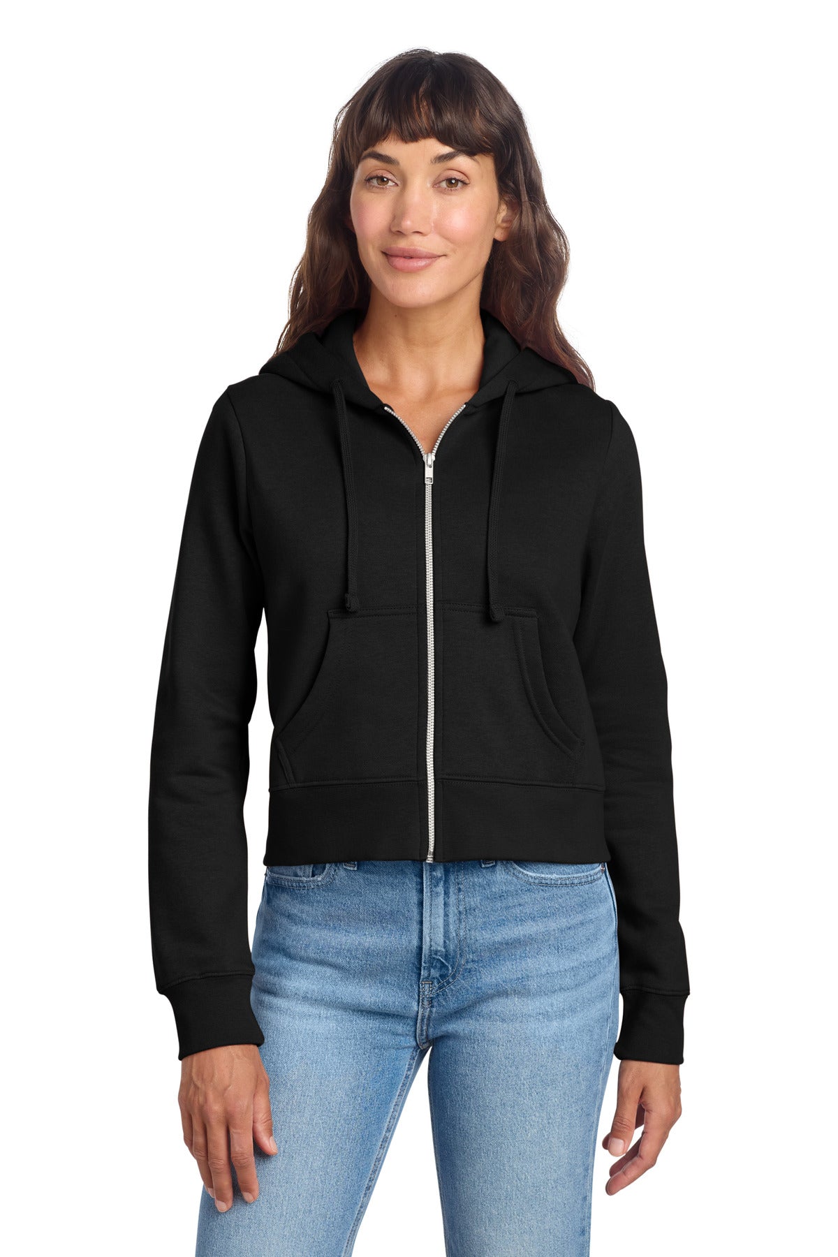 Front View of Black District Women's V.I.T. Fleece Full-Zip Hoodie DT6103