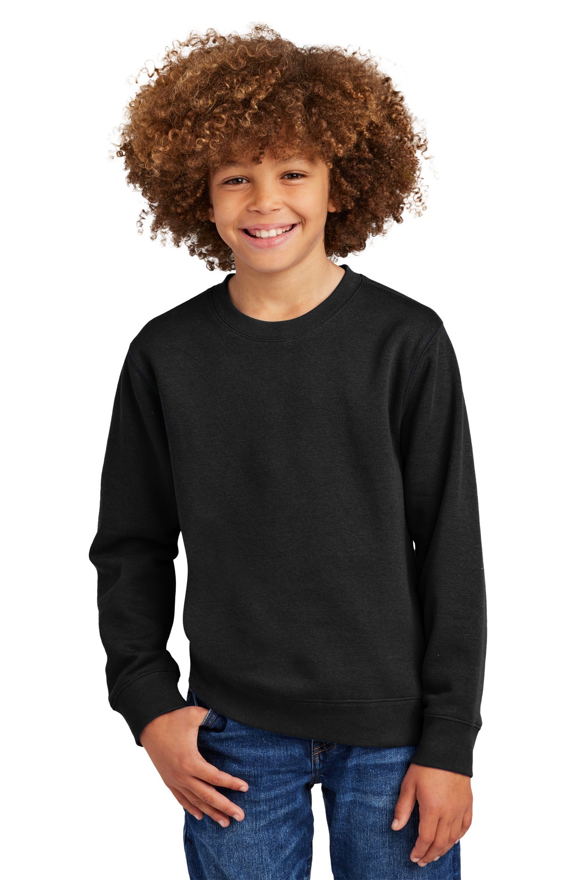 Front View of Black District Youth V.I.T. Fleece Crew DT6104Y