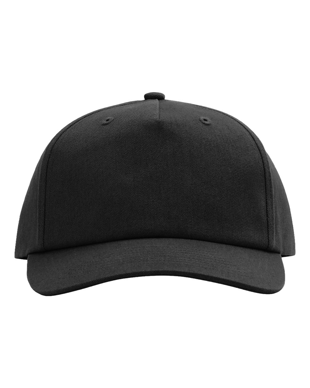 Front View of Black Five-Panel Gramps Cap - 356