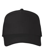 Front View of Black Five-Panel Twill Cap - 8869