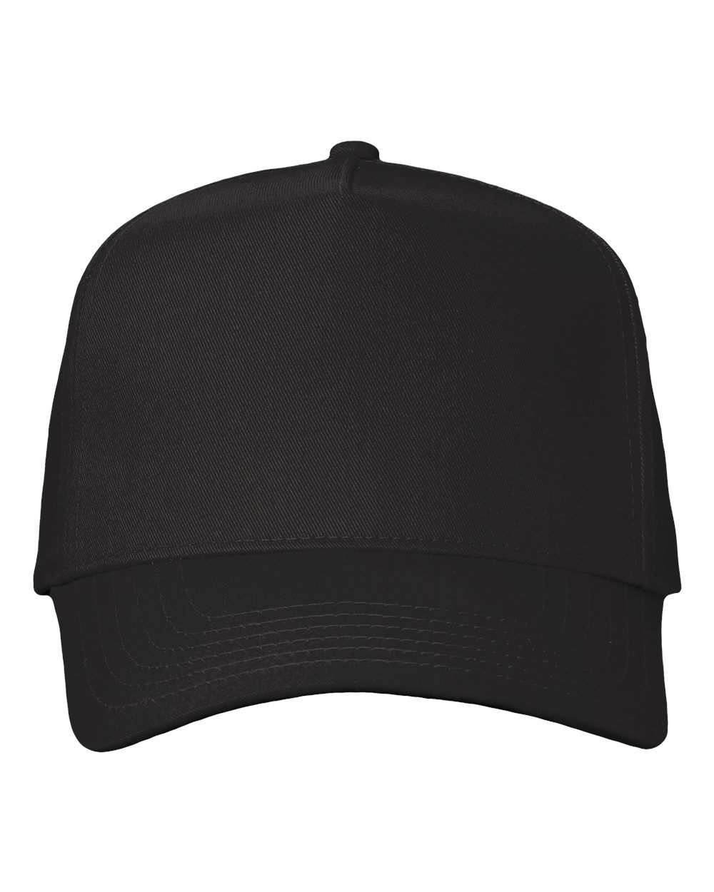 Front View of Black Five-Panel Twill Cap - 8869
