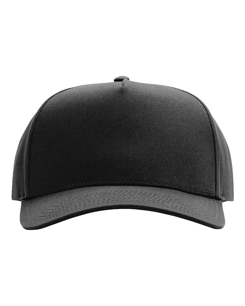 Front View of Black Full Fabric Five-Panel Champ Cap - 323FPC