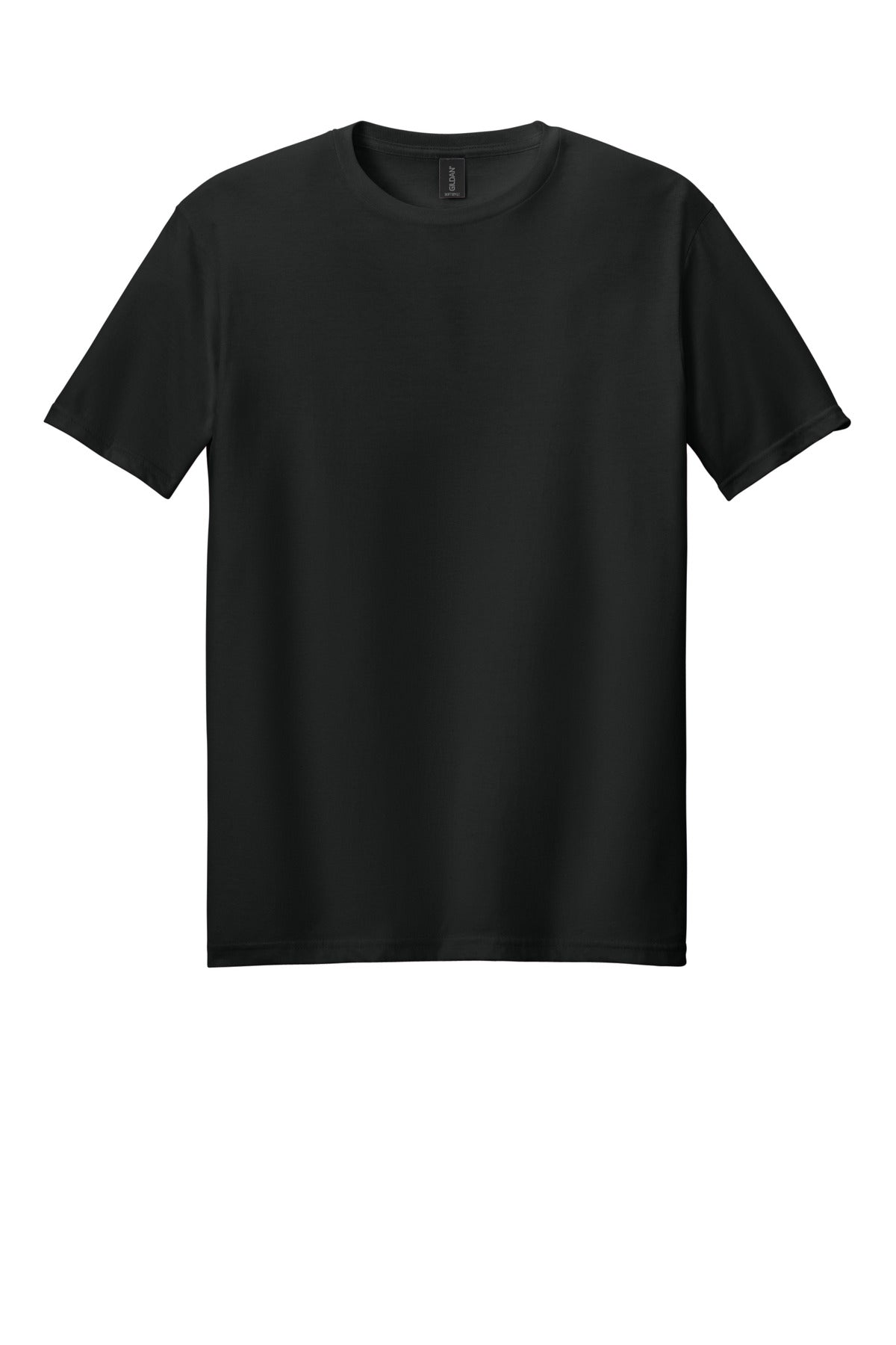 Front View of Black Gildan Softstyle T-Shirt. 64000