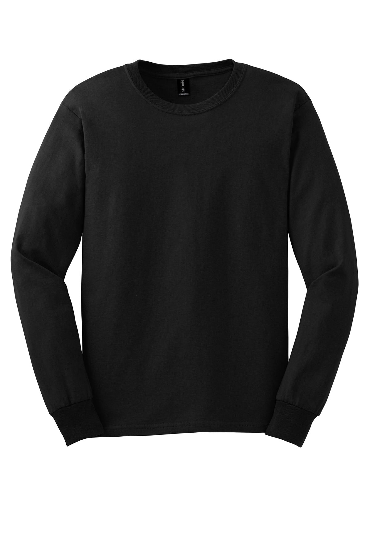 Front View of Black Gildan - Ultra Cotton 100% US Cotton Long Sleeve T-Shirt. G2400