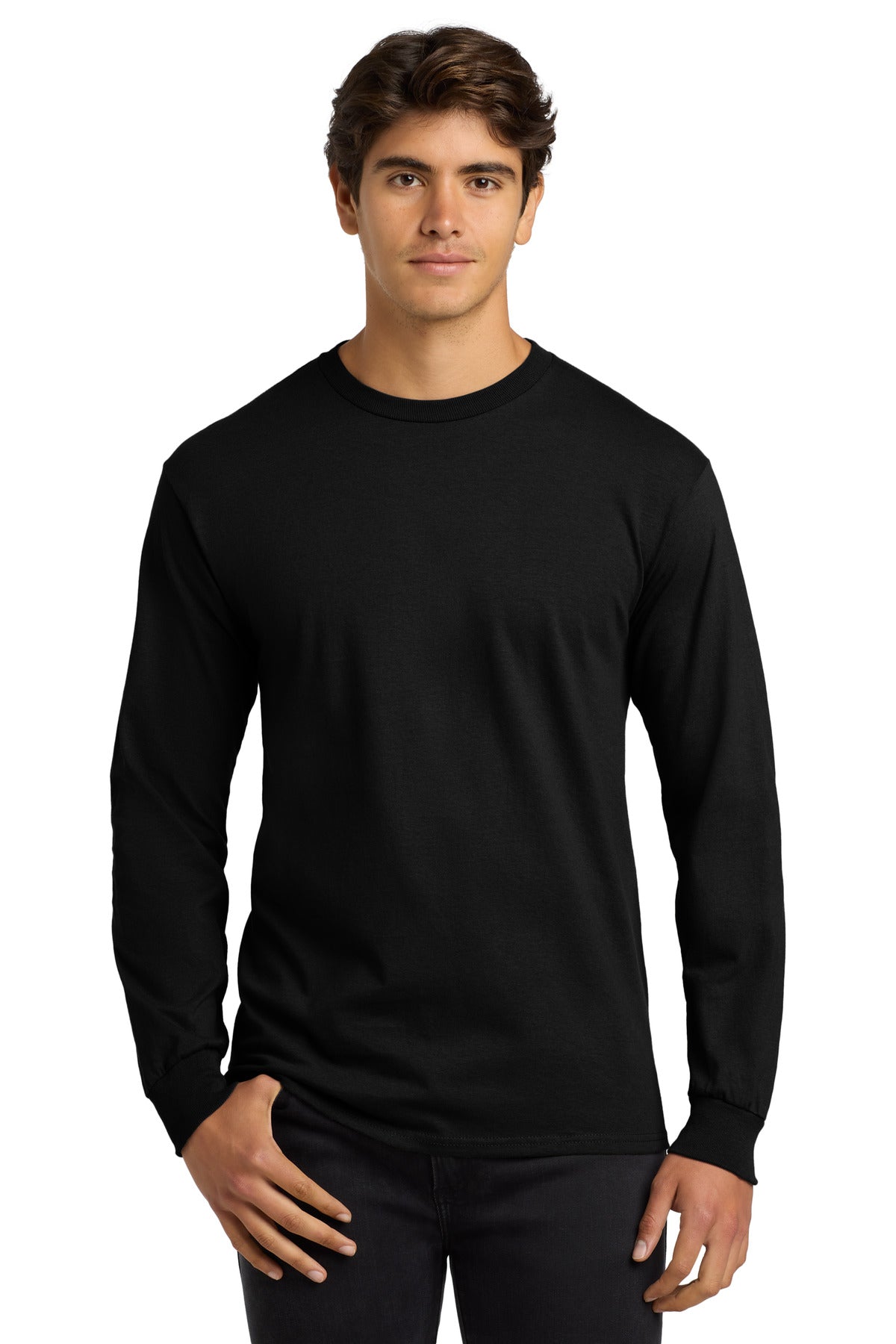 Front View of Black Gildan - Ultra Cotton 100% US Cotton Long Sleeve T-Shirt. G2400