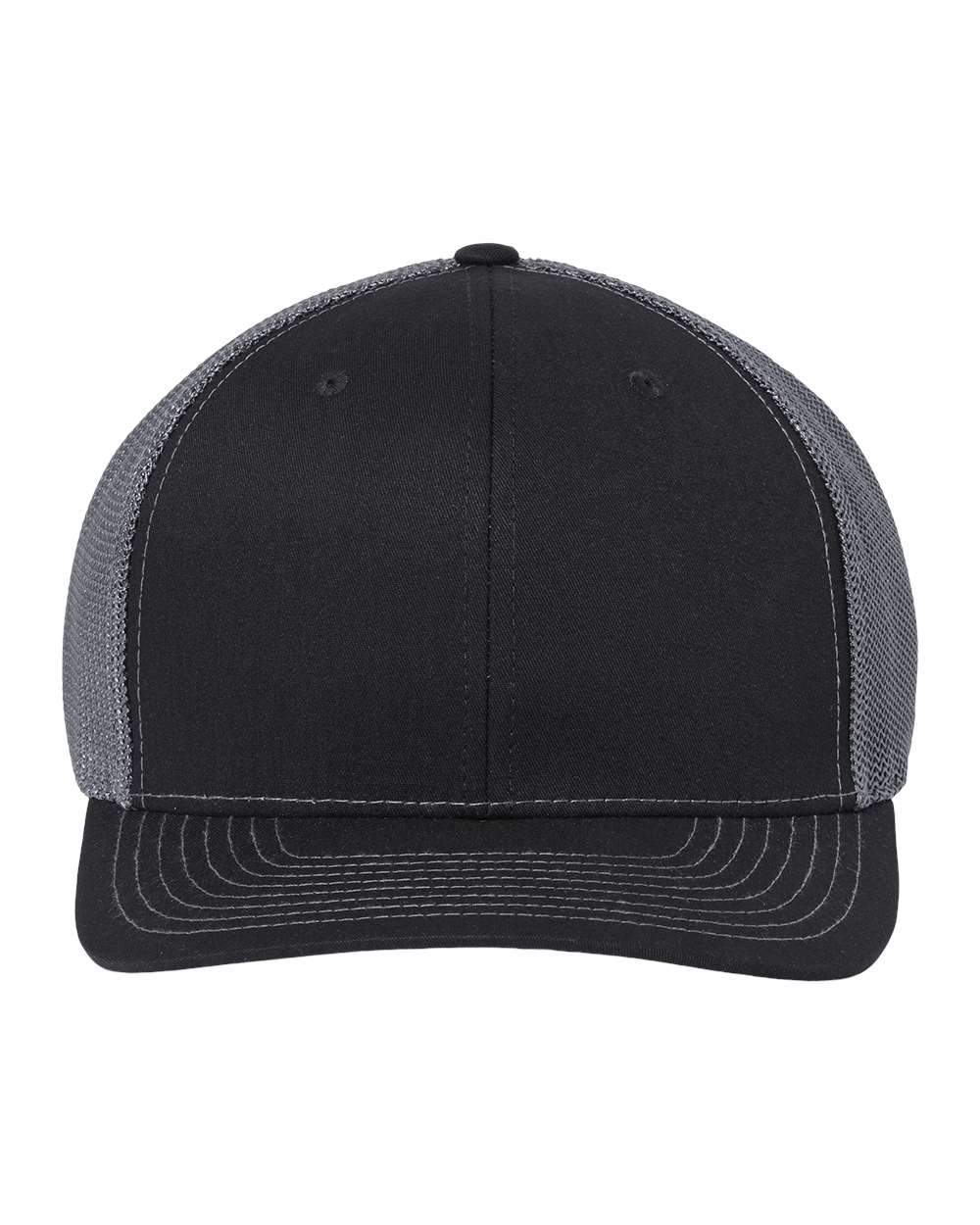 Front View of Black/ Graphite 112+ R-Flex Adjustable Trucker Cap - 112PL