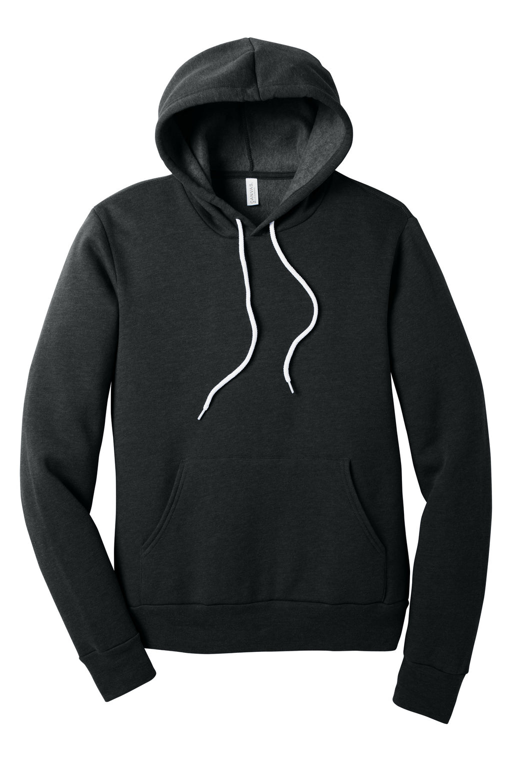 Front View of Black Ht BELLA+CANVAS Unisex Sponge Fleece Pullover Hoodie. BC3719