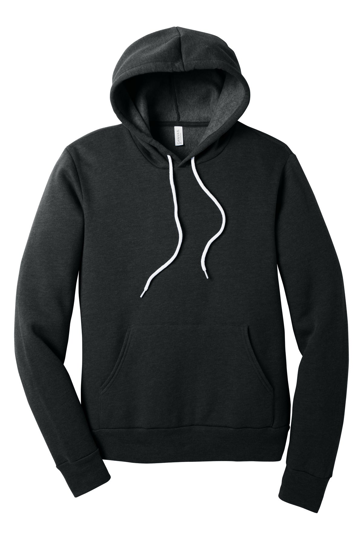 Front View of Black Ht BELLA+CANVAS Unisex Sponge Fleece Pullover Hoodie. BC3719