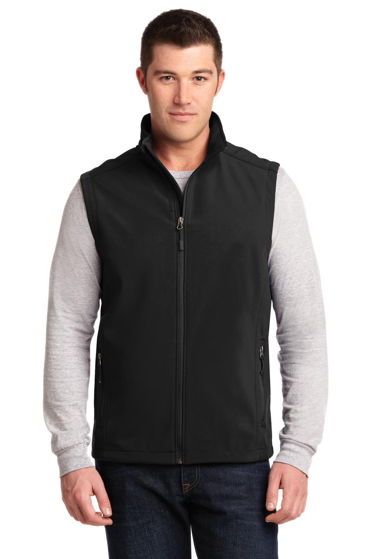Front View of Black Port Authority Core Soft Shell Vest. J325