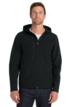 Front View of Black Port Authority Hooded Core Soft Shell Jacket. J335