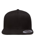 Front View of Black Premium Flat Bill Snapback Cap - 6089M