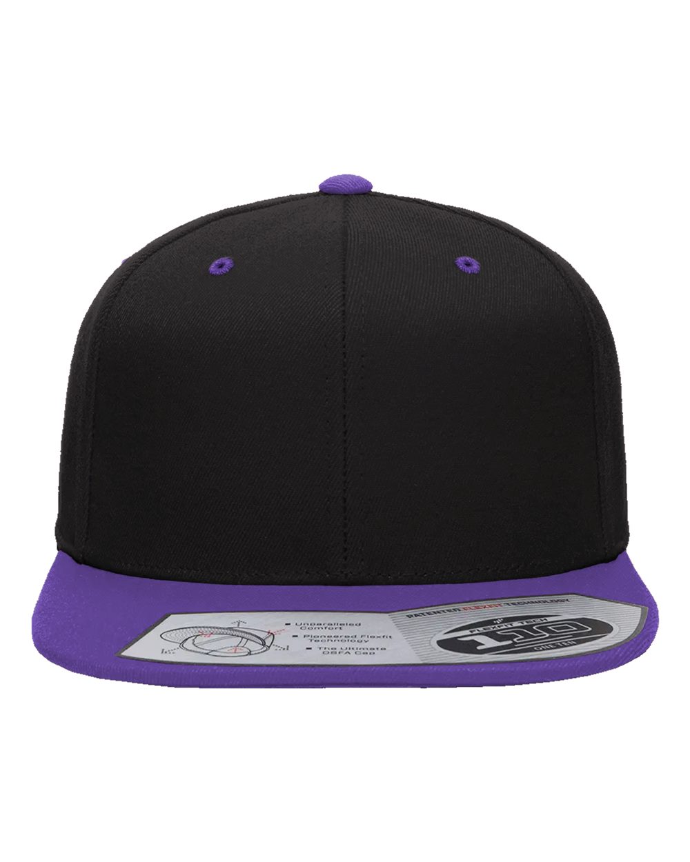 Front View of Black/ Purple 110® Snapback Cap - 110F