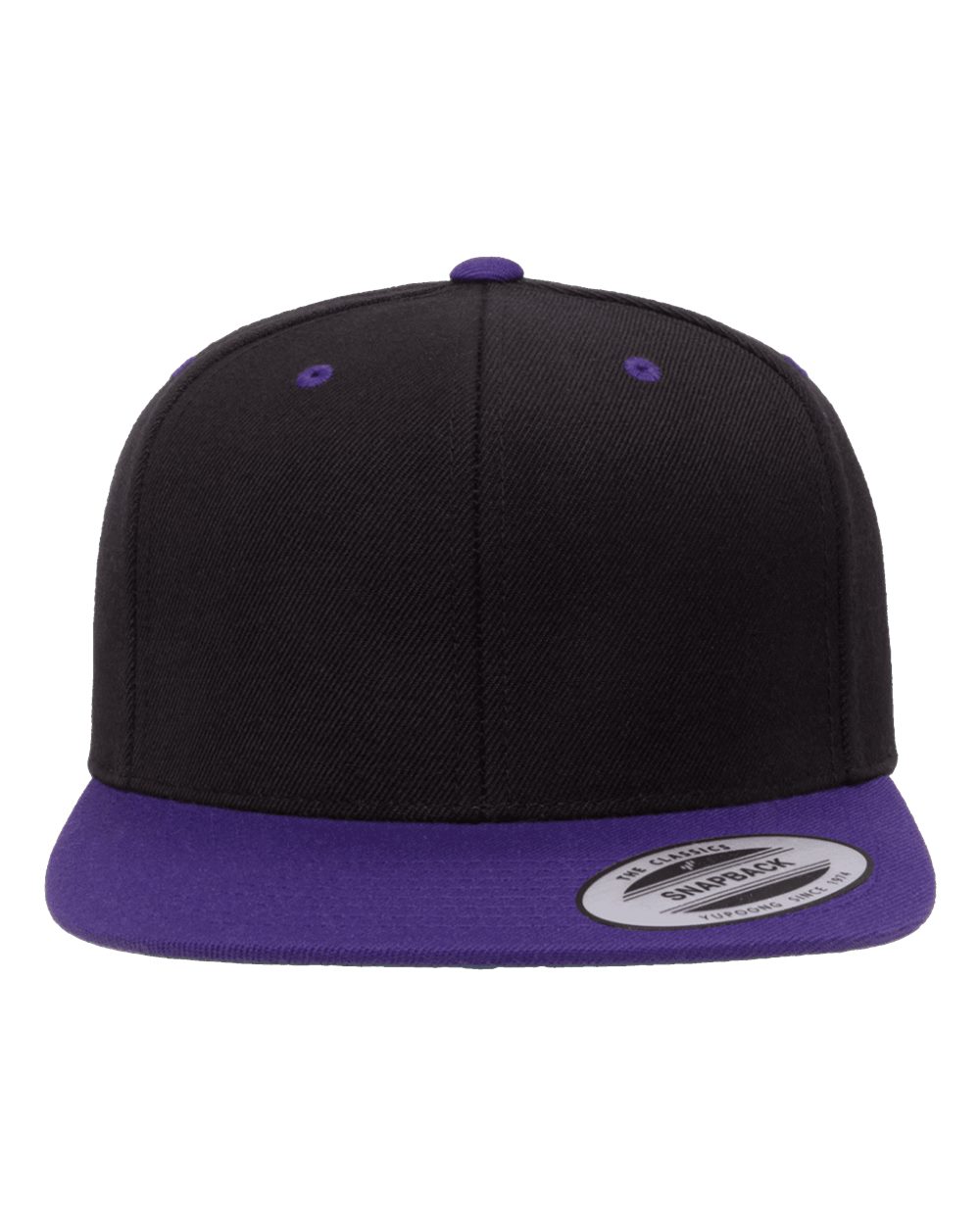 Front View of Black/ Purple Premium Flat Bill Snapback Cap - 6089M