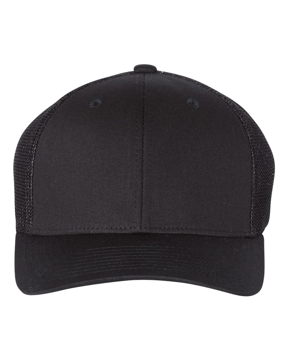 Front View of Black R-Flex Trucker Cap - 110