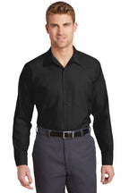 Front View of Black Red Kap Long Sleeve Industrial Work Shirt. SP14