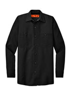 Front View of Black Red Kap Long Sleeve Industrial Work Shirt. SP14