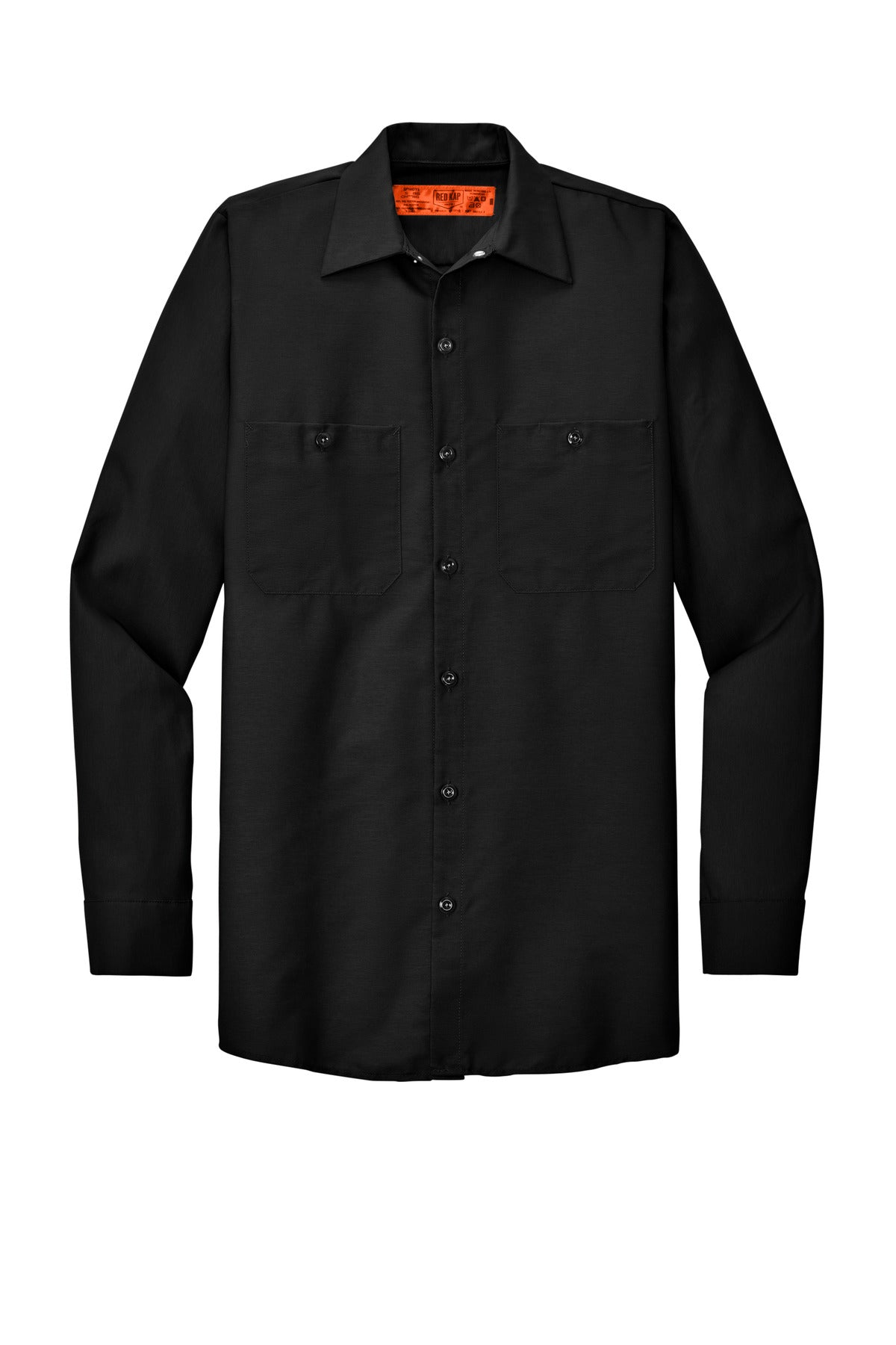 Front View of Black Red Kap Long Sleeve Industrial Work Shirt. SP14