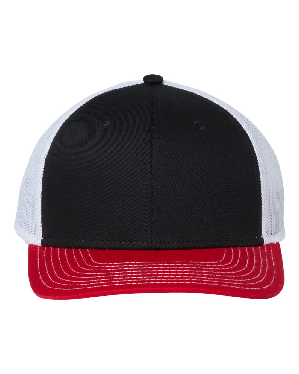 Front View of Black/ Red/ White Everyday Trucker Cap - GB452E