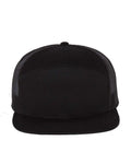Front View of Black Seven-Panel Trucker Cap - 168