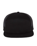 Front View of Black Seven-Panel Trucker Cap - 168