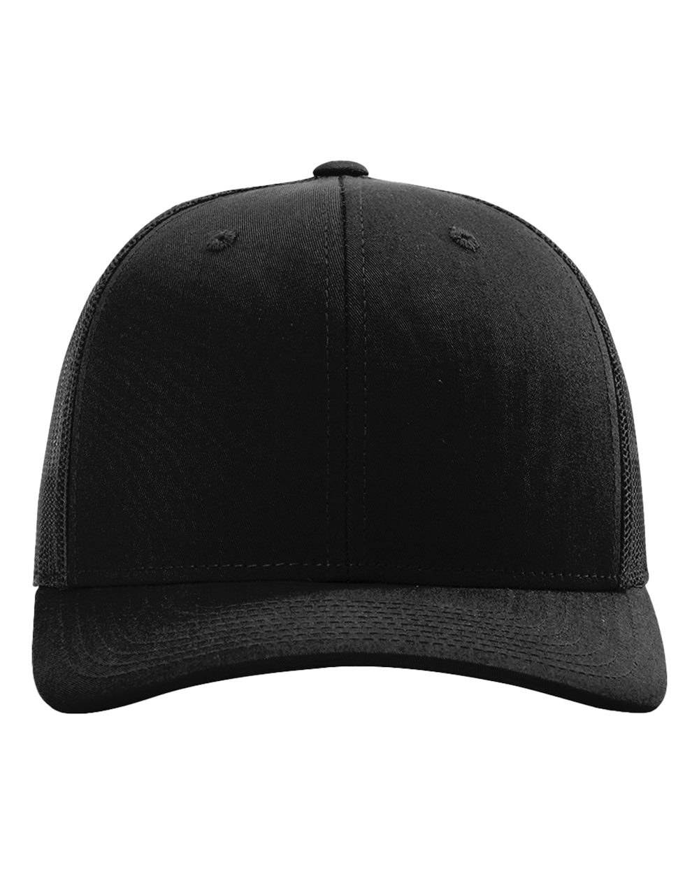 Front View of Black Snapback Trucker Cap - 112