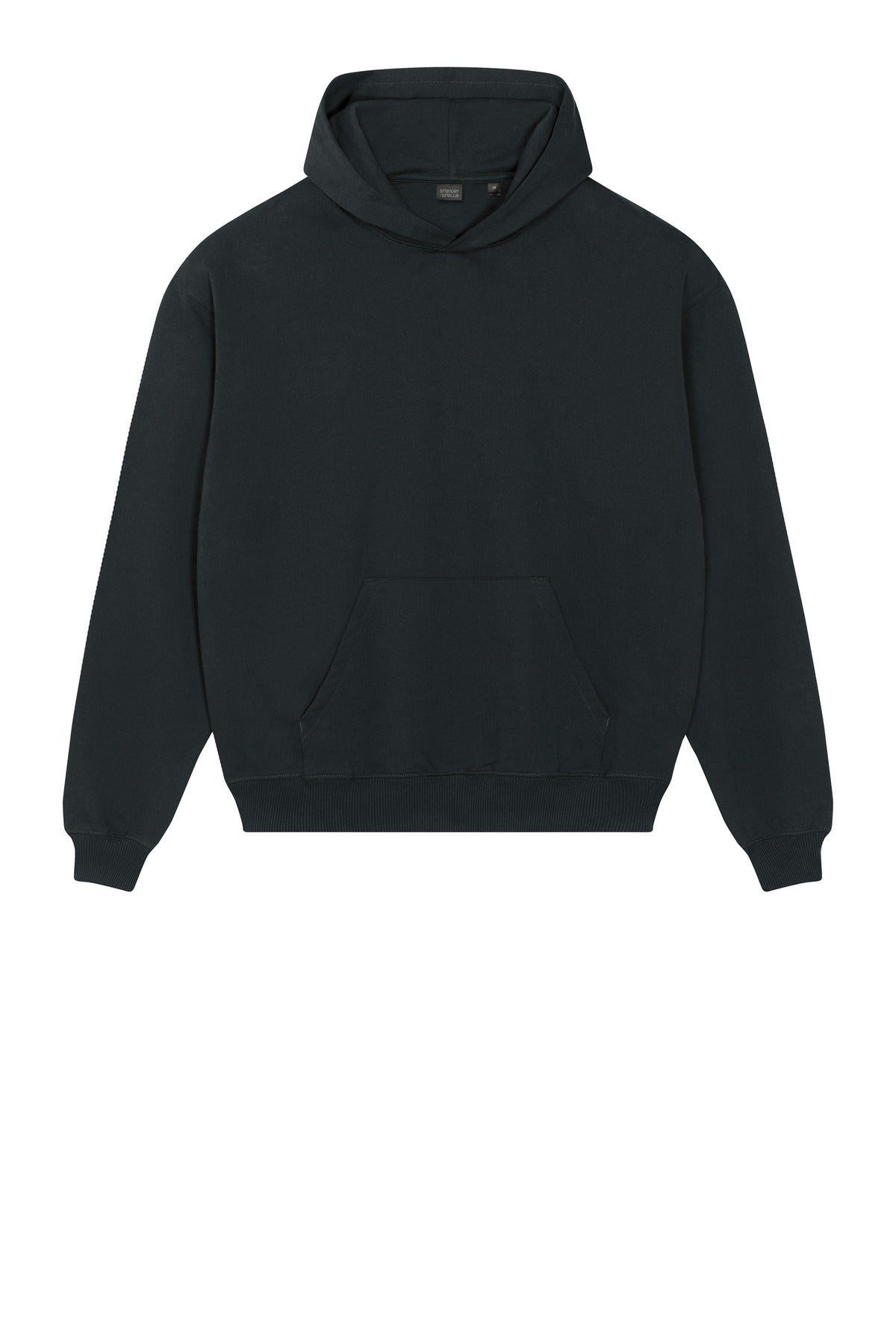 Front View of Black Stanley/Stella Unisex Cooper Dry Hooded Sweatshirt SXU028