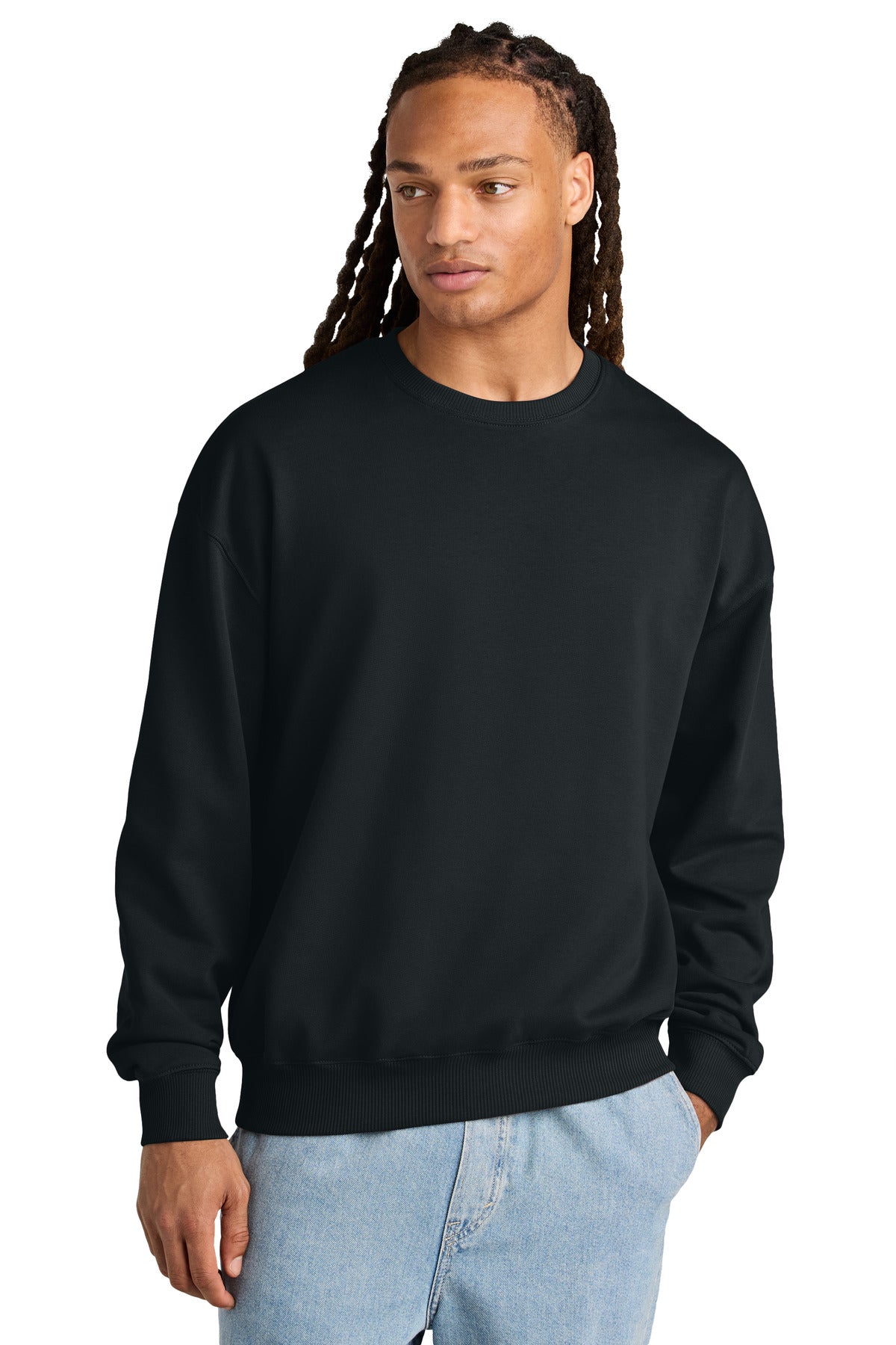 Front View of Black Stanley/Stella Unisex Ledger Dry Crewneck Sweatshirt SXU029