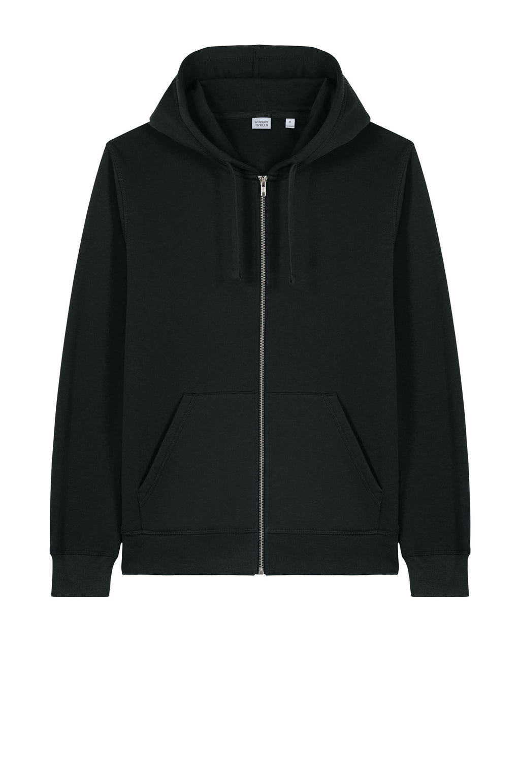Front View of Black Stanley/Stella Unisex Mixer Full-Zip Hooded Sweatshirt SXU011