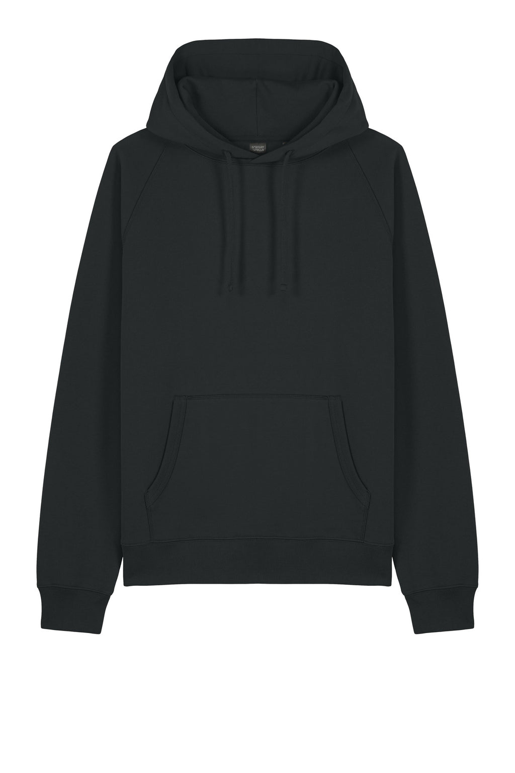Front View of Black Stanley/Stella Unisex Striker Hooded Sweatshirt SXU027