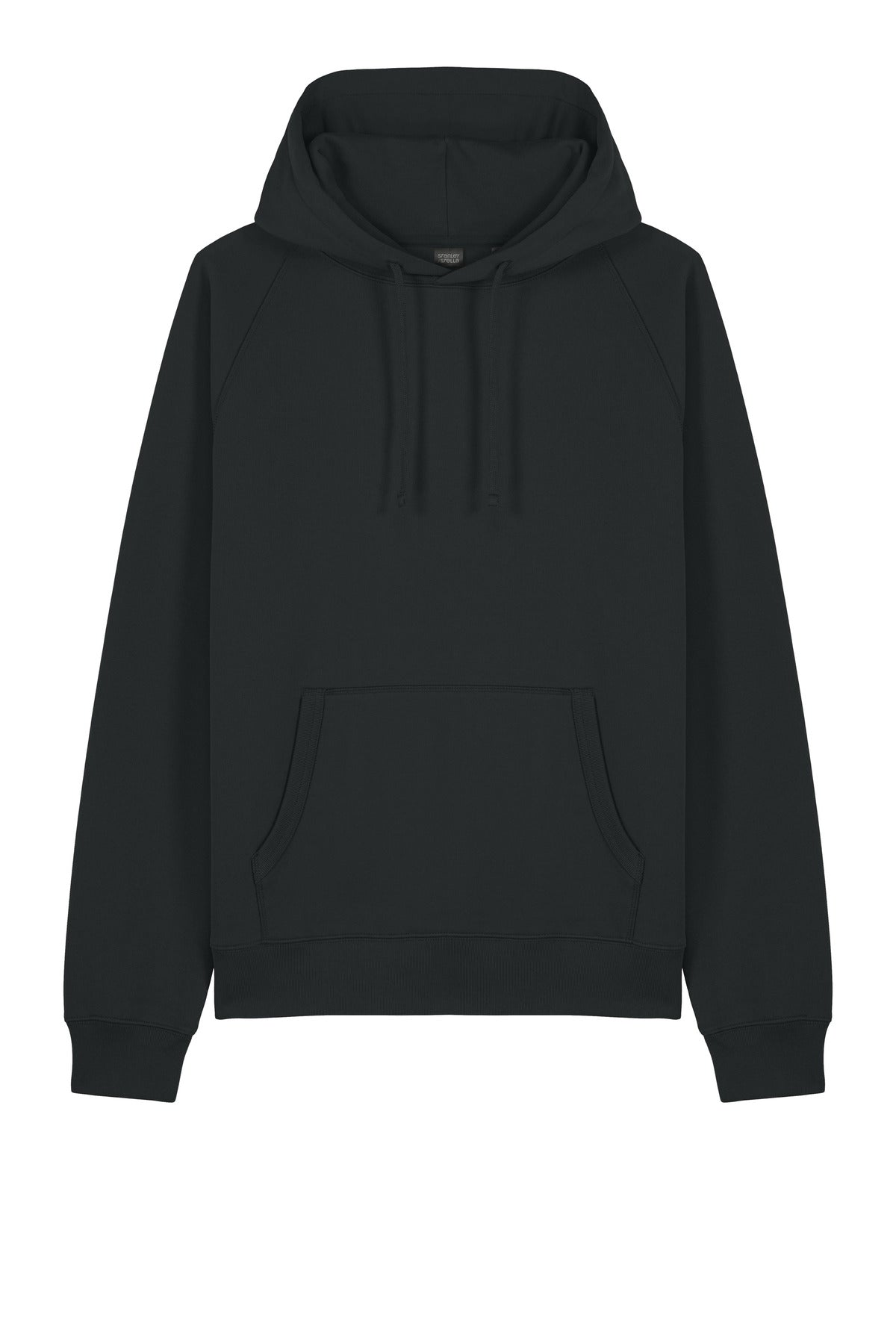 Front View of Black Stanley/Stella Unisex Striker Hooded Sweatshirt SXU027