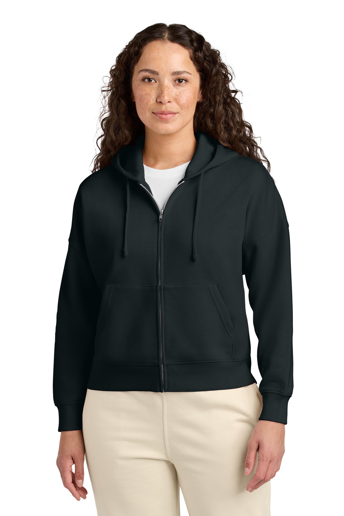 Front View of Black Stanley/Stella Women's Stella Ida Full-Zip Hooded Sweatshirt SXW037