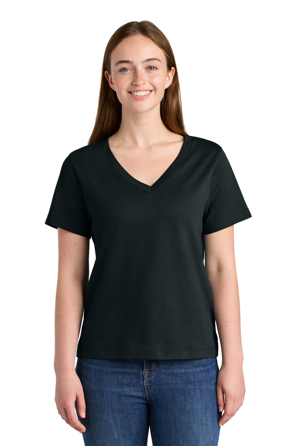 Front View of Black Stanley/Stella Women's Stella Isla V-Neck Tee SXW032