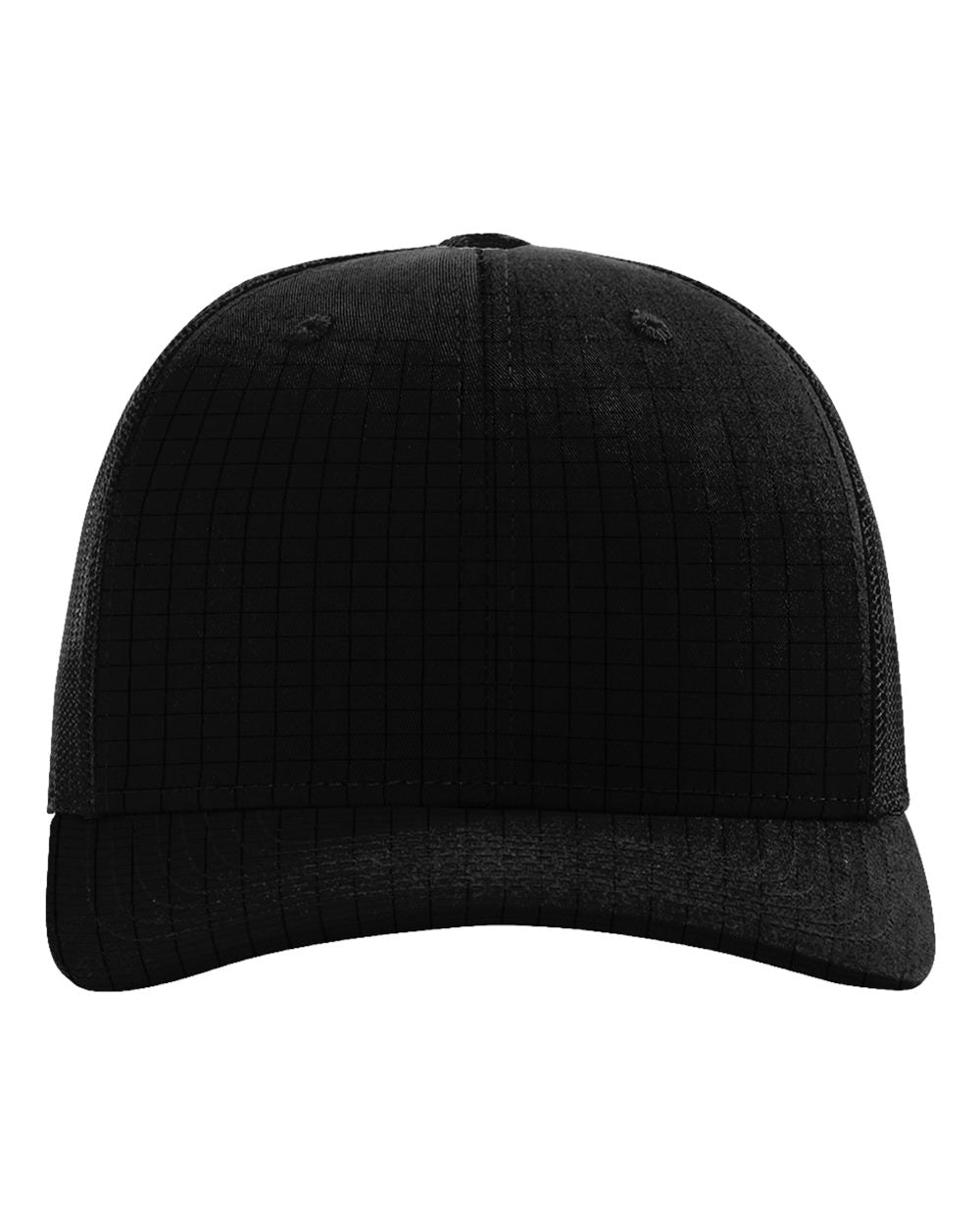 Front View of Black Tactical Trucker Cap - 112T