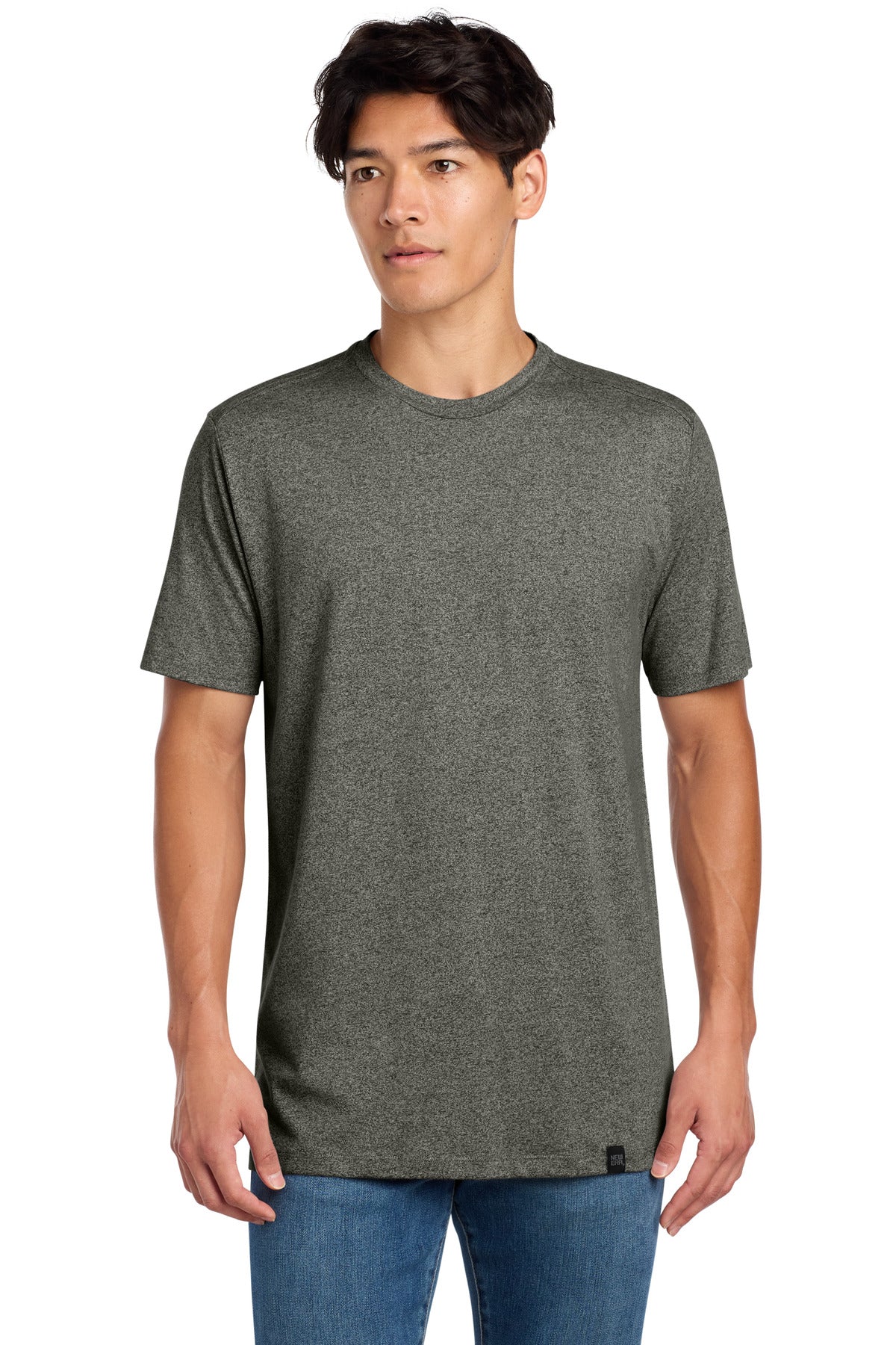 Front View of Black Twist New Era Heritage Blend Crew Tee. NEA100