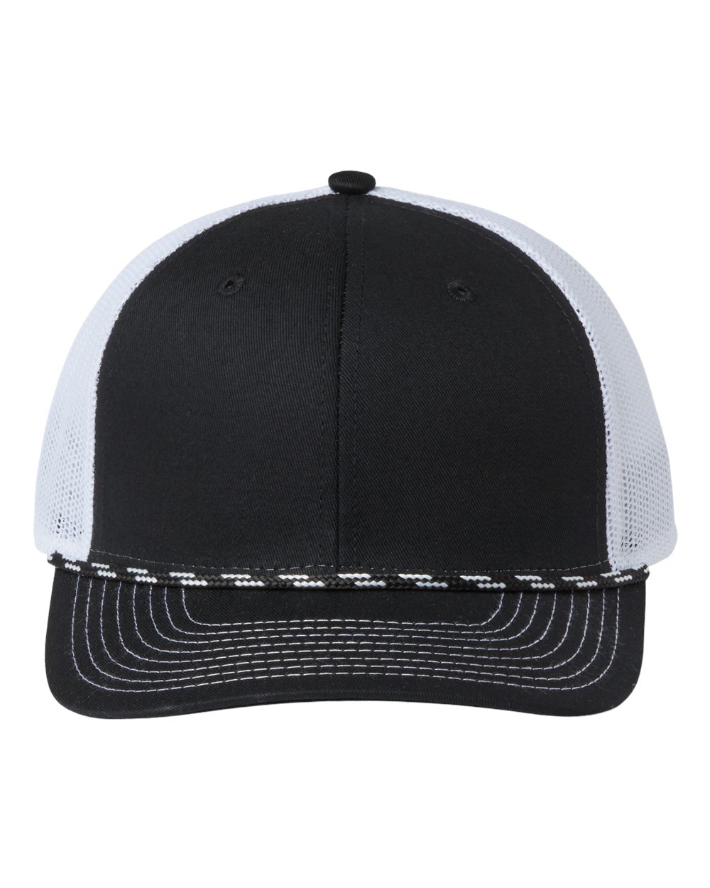 Front View of Black/ White Everyday Rope Trucker Cap - GB452R