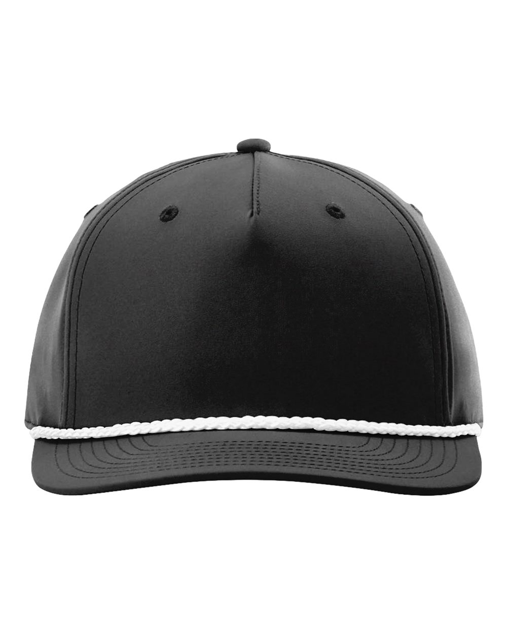 Front View of Black/ White Five Panel Classic Rope Cap - 258