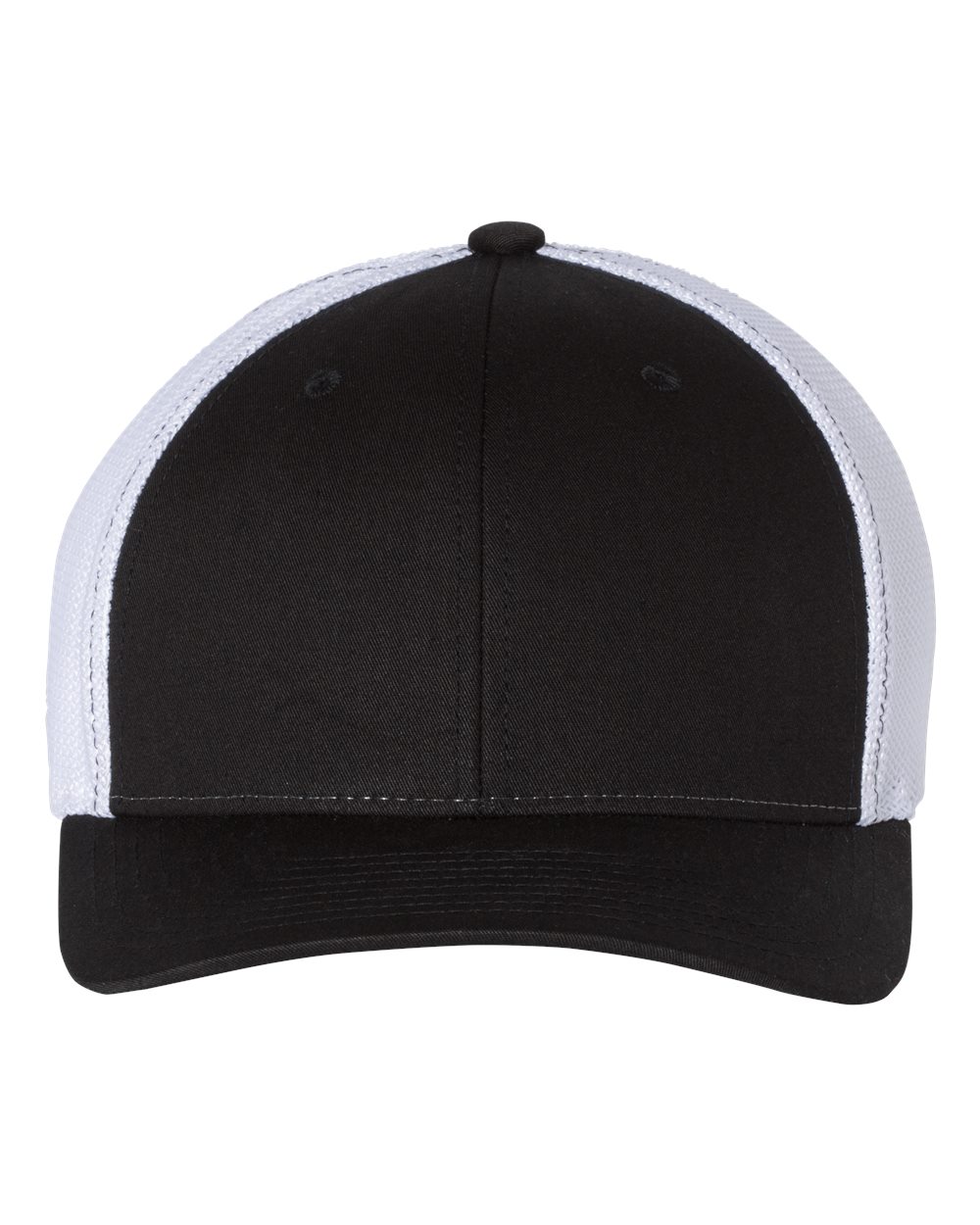 Front View of Black/ White R-Flex Trucker Cap - 110
