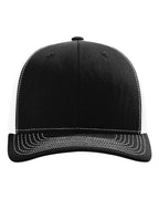Front View of Black/ White Sustainable Trucker Cap - 112RE