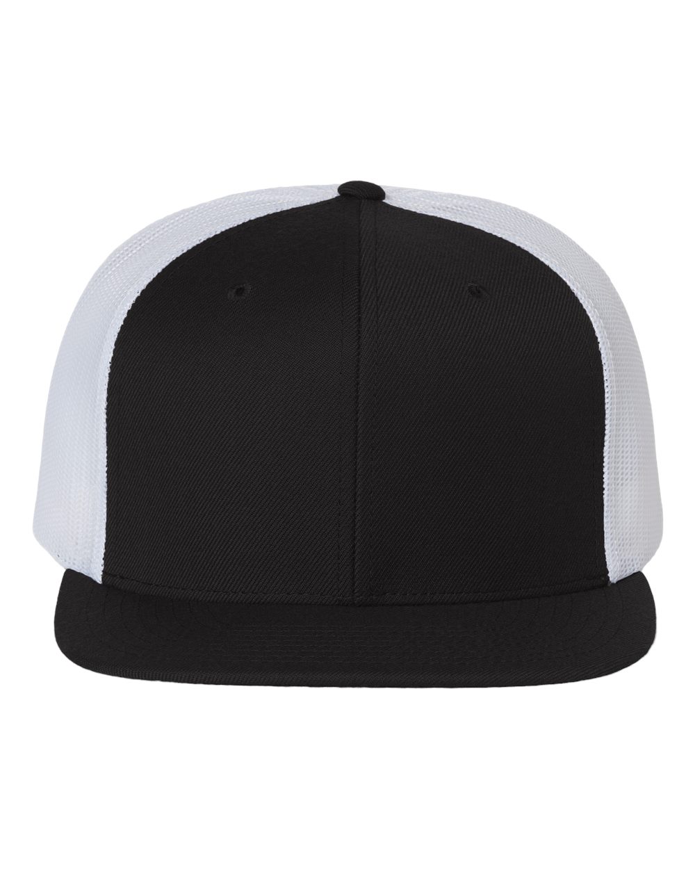 Front View of Black/ White Wool Blend Flat Bill Trucker Cap - 511