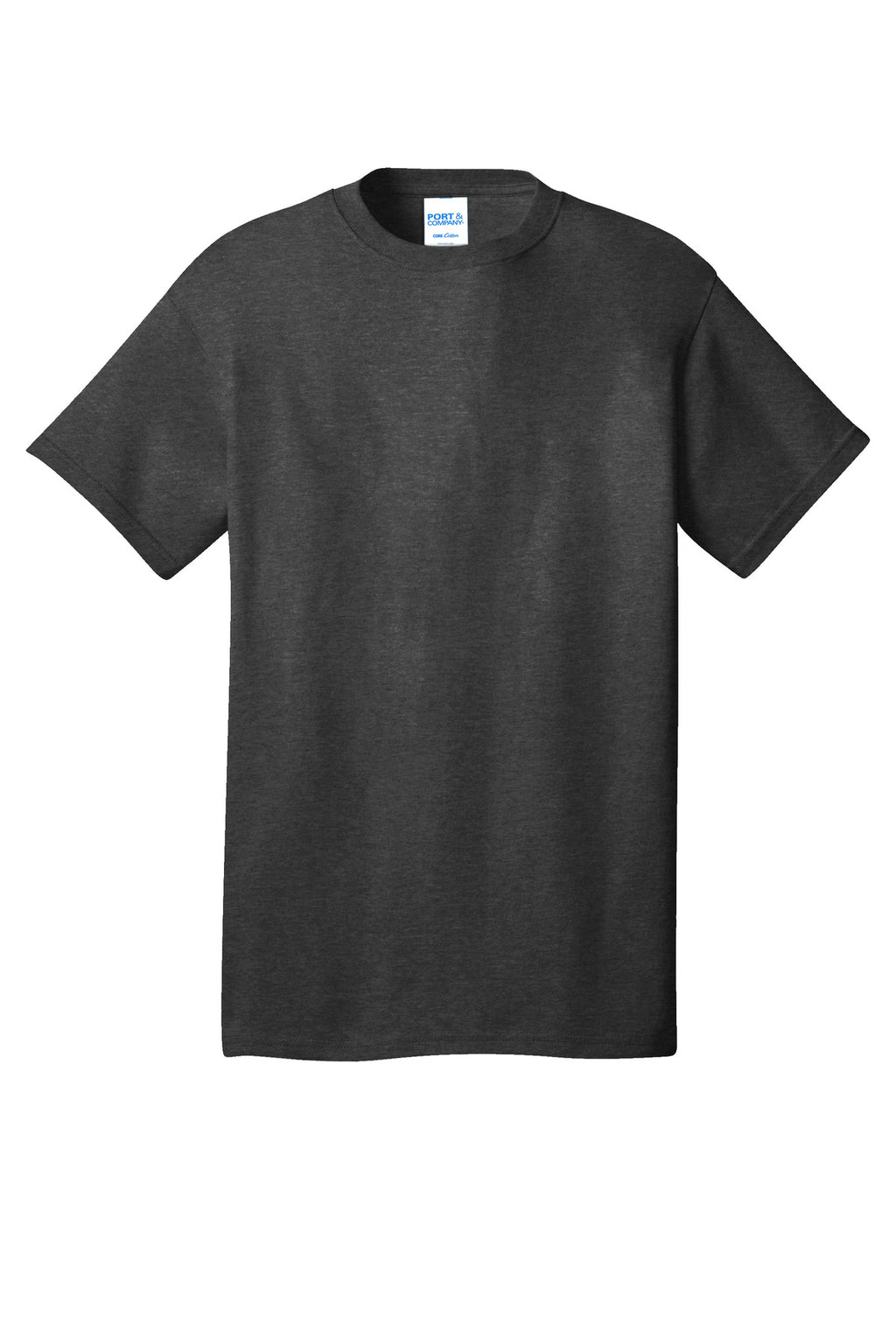 Front View of BlkHthr Port & Co Core Cotton Tee. PC54