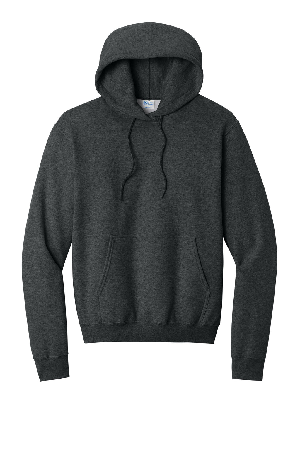 Front View of BlkHthr Port & Co Core Fleece Pullover Hooded Sweatshirt. PC78H